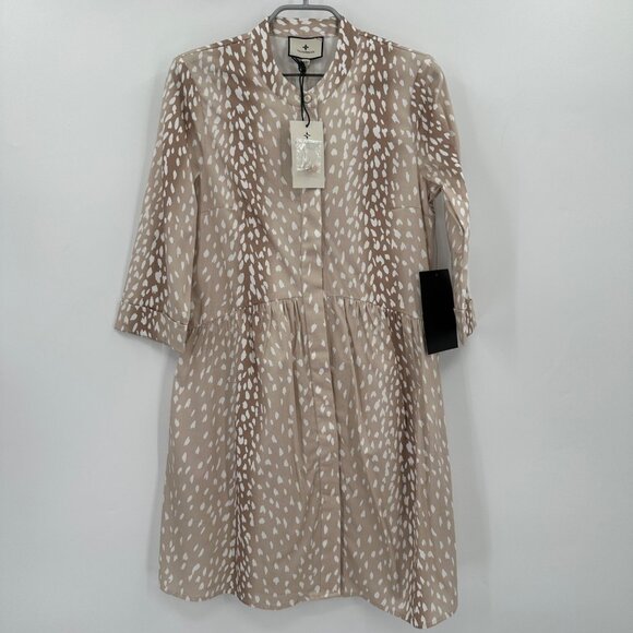 Tuckernuck Dresses & Skirts - Tuckernuck Royal Shirt Dress Tan Antelope Print sz XXS Women's NWT 3/4 Sleeve